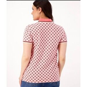 Lands End 1X Pink Floral Print Short Sleeve Polo Shirt Women